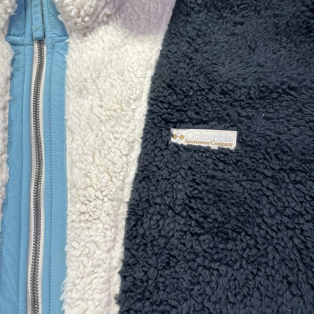 Columbia Backbowl Black and Cream Sherpa Jacket Coat Full Zip Light Blue - XXL